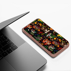 Чехол iPhone XS Max матовый Фон с лесными грибами, цвет: 3D-коричневый — фото 2