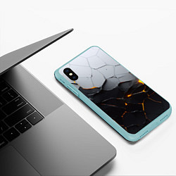Чехол iPhone XS Max матовый Неоновые трещины, цвет: 3D-мятный — фото 2