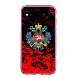 Чехол iPhone XS Max матовый Имперский греб России краски, цвет: 3D-малиновый