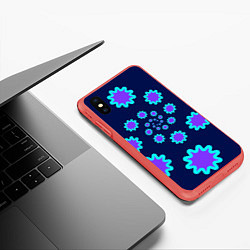 Чехол iPhone XS Max матовый Спираль фиолетовых звезд с циан контуром на темном, цвет: 3D-красный — фото 2