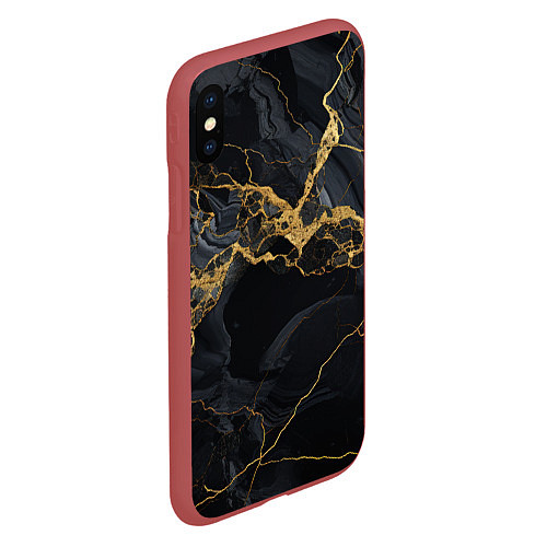 Чехол iPhone XS Max матовый Золотой путь на черном граните / 3D-Красный – фото 2
