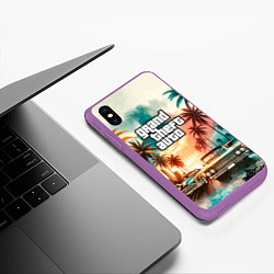 Чехол iPhone XS Max матовый ГТА - пальмы и машины, цвет: 3D-фиолетовый — фото 2