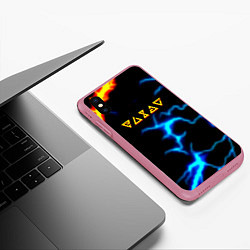Чехол iPhone XS Max матовый Ведьмак огненное лого шторм, цвет: 3D-малиновый — фото 2