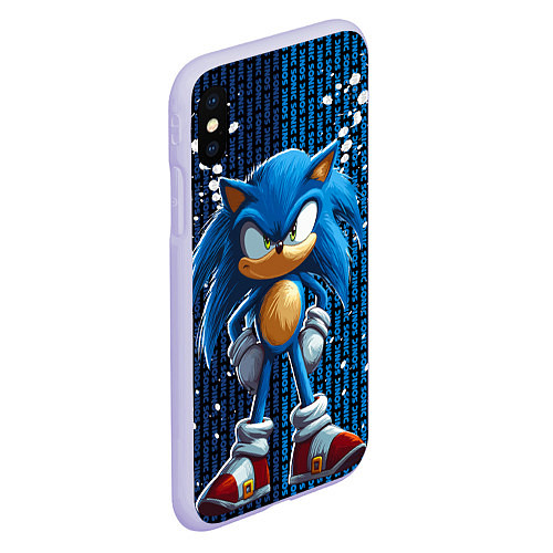 Чехол iPhone XS Max матовый Sonic - splash and logo / 3D-Светло-сиреневый – фото 2