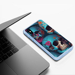 Чехол iPhone XS Max матовый Черепа с цветами синие, цвет: 3D-голубой — фото 2