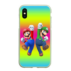 Чехол iPhone XS Max матовый Братья Марио, цвет: 3D-салатовый
