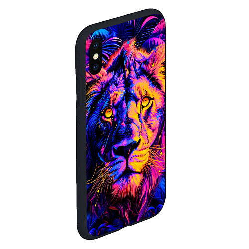 Чехол iPhone XS Max матовый Неоновый лев в джунглях / 3D-Черный – фото 2