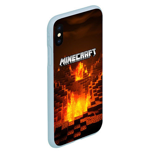 Чехол iPhone XS Max матовый Огненный minecraft логотип / 3D-Голубой – фото 2