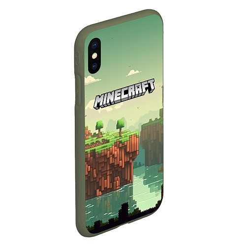 Чехол iPhone XS Max матовый Minecraft logo квадратный мир / 3D-Темно-зеленый – фото 2