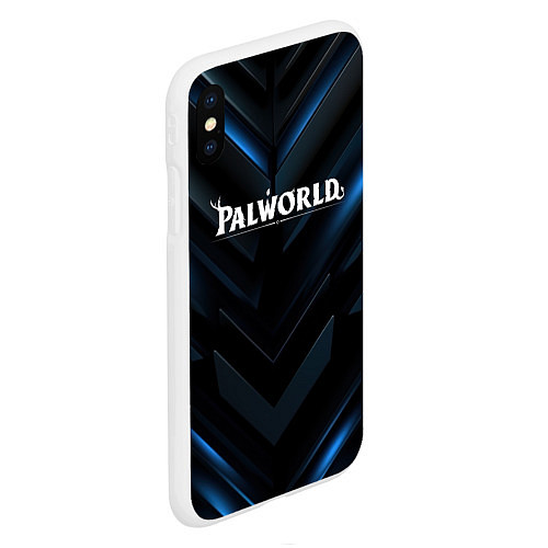 Чехол iPhone XS Max матовый Palworld logo blue neon abstract black / 3D-Белый – фото 2