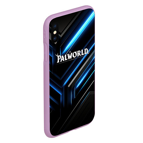 Чехол iPhone XS Max матовый Palworld logo black blue neon abstract / 3D-Сиреневый – фото 2