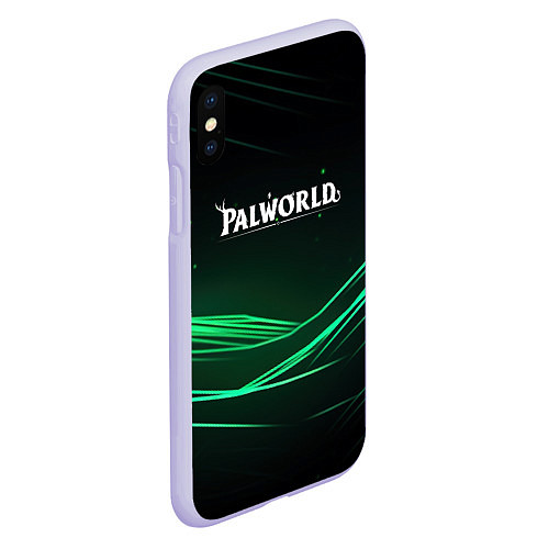 Чехол iPhone XS Max матовый Palworld логотип черный зеленый фон / 3D-Светло-сиреневый – фото 2