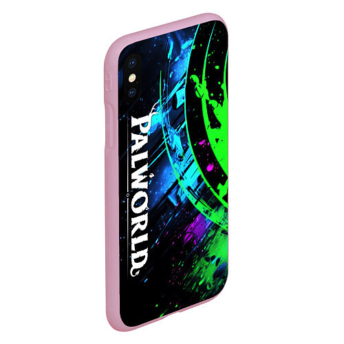 Чехол iPhone XS Max матовый Palworld логотип абстракт на темно-зеленом фоне / 3D-Розовый – фото 2