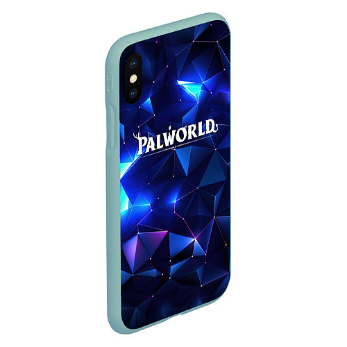 Чехол iPhone XS Max матовый Palworld логотип и синие блики / 3D-Мятный – фото 2