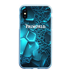 Чехол iPhone XS Max матовый Palworld логотип на ярких синих неоновых плитах, цвет: 3D-голубой