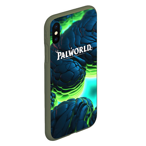 Чехол iPhone XS Max матовый Palworld логотип на ярких синих и зеленых неоновых / 3D-Темно-зеленый – фото 2