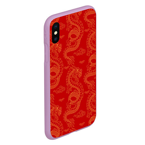 Чехол iPhone XS Max матовый Красный - дракон / 3D-Сиреневый – фото 2