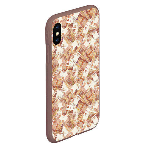 Чехол iPhone XS Max матовый Деньги - купюры в 5 тысяч рублей / 3D-Коричневый – фото 2