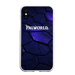 Чехол iPhone XS Max матовый Palworld логотип темные синие разломы плит, цвет: 3D-белый