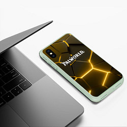 Чехол iPhone XS Max матовый Palworld логотип разлом желтых плит, цвет: 3D-салатовый — фото 2