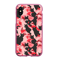 Чехол iPhone XS Max матовый Розовый камуфляж из котов
