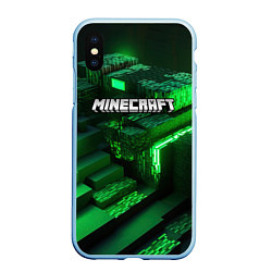 Чехол iPhone XS Max матовый Minecraft logo зеленые неоновые кубы, цвет: 3D-голубой