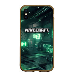 Чехол iPhone XS Max матовый Minecraft logo в стиле киберпанк, цвет: 3D-коричневый