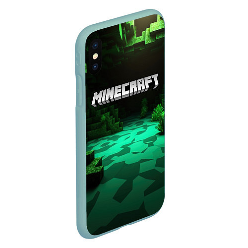 Чехол iPhone XS Max матовый Minecraft logo зеленый яркий мир / 3D-Мятный – фото 2