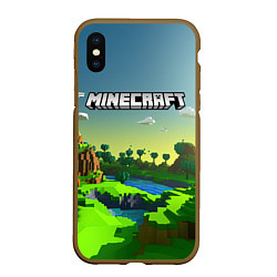 Чехол iPhone XS Max матовый Minecraft logo зеленый летний мир, цвет: 3D-коричневый