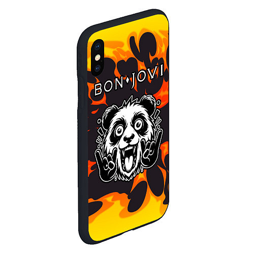 Чехол iPhone XS Max матовый Bon Jovi рок панда и огонь / 3D-Черный – фото 2