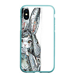 Чехол iPhone XS Max матовый Застенчивый кролик, цвет: 3D-мятный