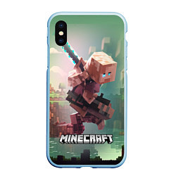 Чехол iPhone XS Max матовый Персонаж Minecraft ниндзя в прыжке, цвет: 3D-голубой