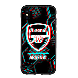 Чехол iPhone XS Max матовый Arsenal FC в стиле glitch на темном фоне, цвет: 3D-черный