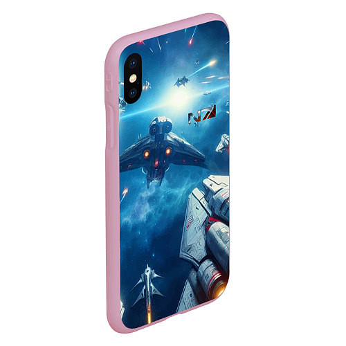 Чехол iPhone XS Max матовый Mass Effect - space neon / 3D-Розовый – фото 2