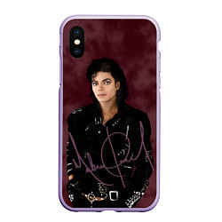 Чехол iPhone XS Max матовый Michael Jackson на бордовом фоне, цвет: 3D-светло-сиреневый
