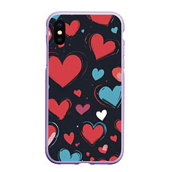 Чехол iPhone XS Max матовый Сердечный паттерн, цвет: 3D-светло-сиреневый