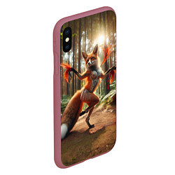 Чехол iPhone XS Max матовый Лиса Шаманка танцует зажигательный танец в лесу, цвет: 3D-малиновый — фото 2