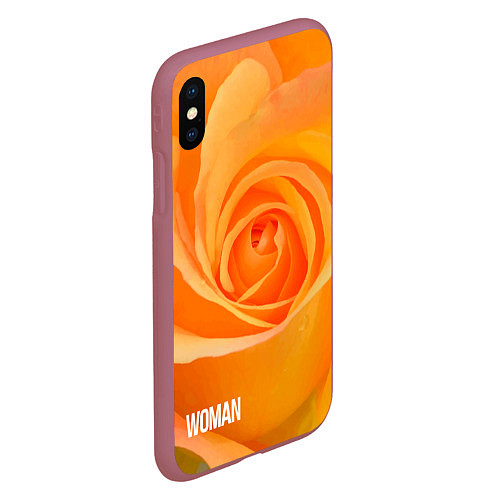 Чехол iPhone XS Max матовый Оранжевая роза - woman / 3D-Малиновый – фото 2