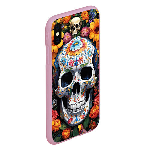 Чехол iPhone XS Max матовый Bright colors and a skull / 3D-Розовый – фото 2