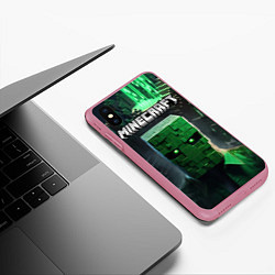 Чехол iPhone XS Max матовый Minecraft зеленый персонаж каменные джунгли, цвет: 3D-малиновый — фото 2