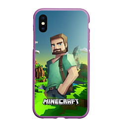 Чехол iPhone XS Max матовый Minecraft персонаж зеленый мир