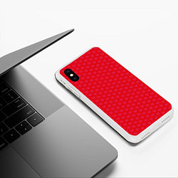 Чехол iPhone XS Max матовый Красные сердечки на красном фоне, цвет: 3D-белый — фото 2