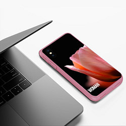 Чехол iPhone XS Max матовый Тюльпан на чёрном - woman, цвет: 3D-малиновый — фото 2