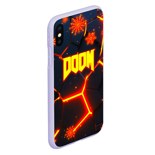 Чехол iPhone XS Max матовый Doom плиты лого в огне / 3D-Светло-сиреневый – фото 2