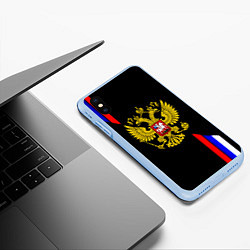 Чехол iPhone XS Max матовый Россия герб триколор полосы, цвет: 3D-голубой — фото 2