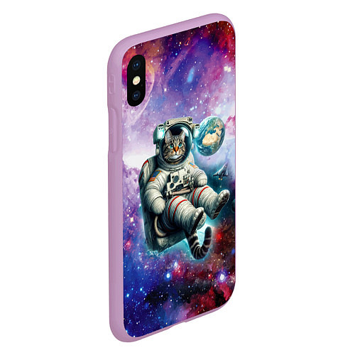 Чехол iPhone XS Max матовый Brave cat in space - ai art / 3D-Сиреневый – фото 2