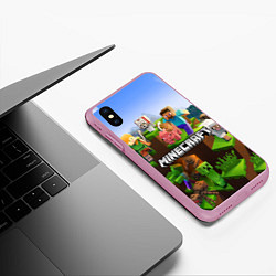 Чехол iPhone XS Max матовый Minecraft pixel world, цвет: 3D-розовый — фото 2