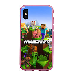 Чехол iPhone XS Max матовый Minecraft pixel world, цвет: 3D-малиновый