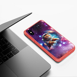 Чехол iPhone XS Max матовый Котик смелый космонавт - нейросеть, цвет: 3D-красный — фото 2