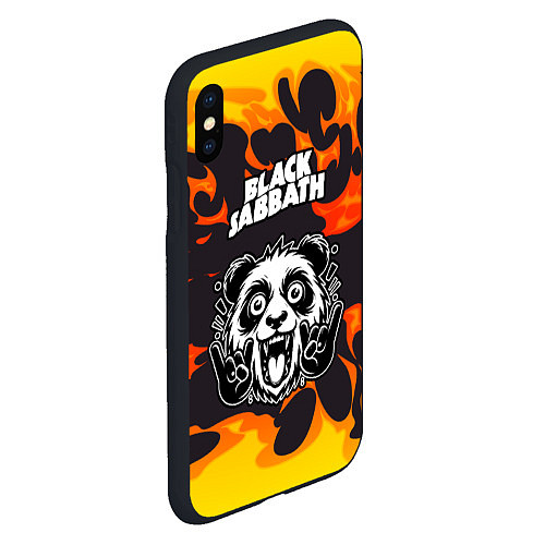 Чехол iPhone XS Max матовый Black Sabbath рок панда и огонь / 3D-Черный – фото 2